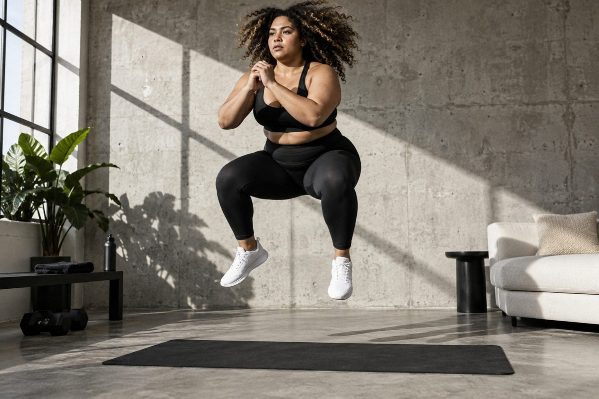 Squat sauté dans un salon, séance full body
