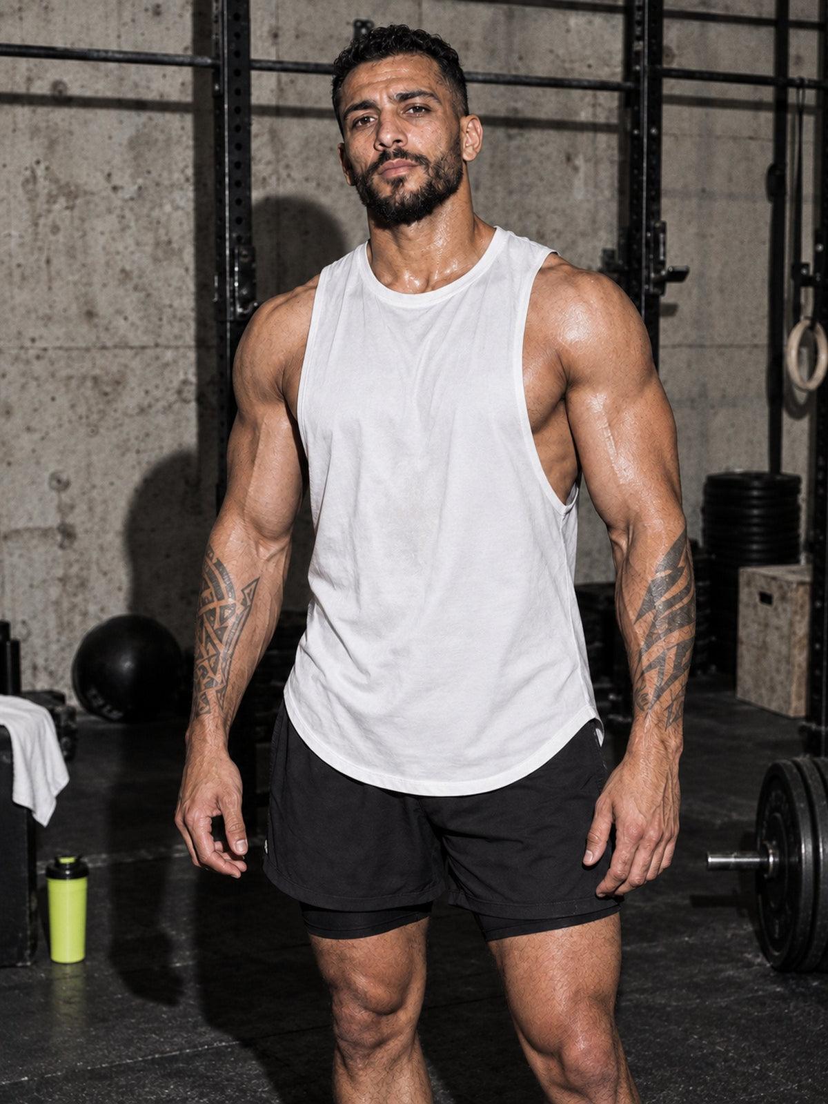 Débardeur Muscle blanc porté de face