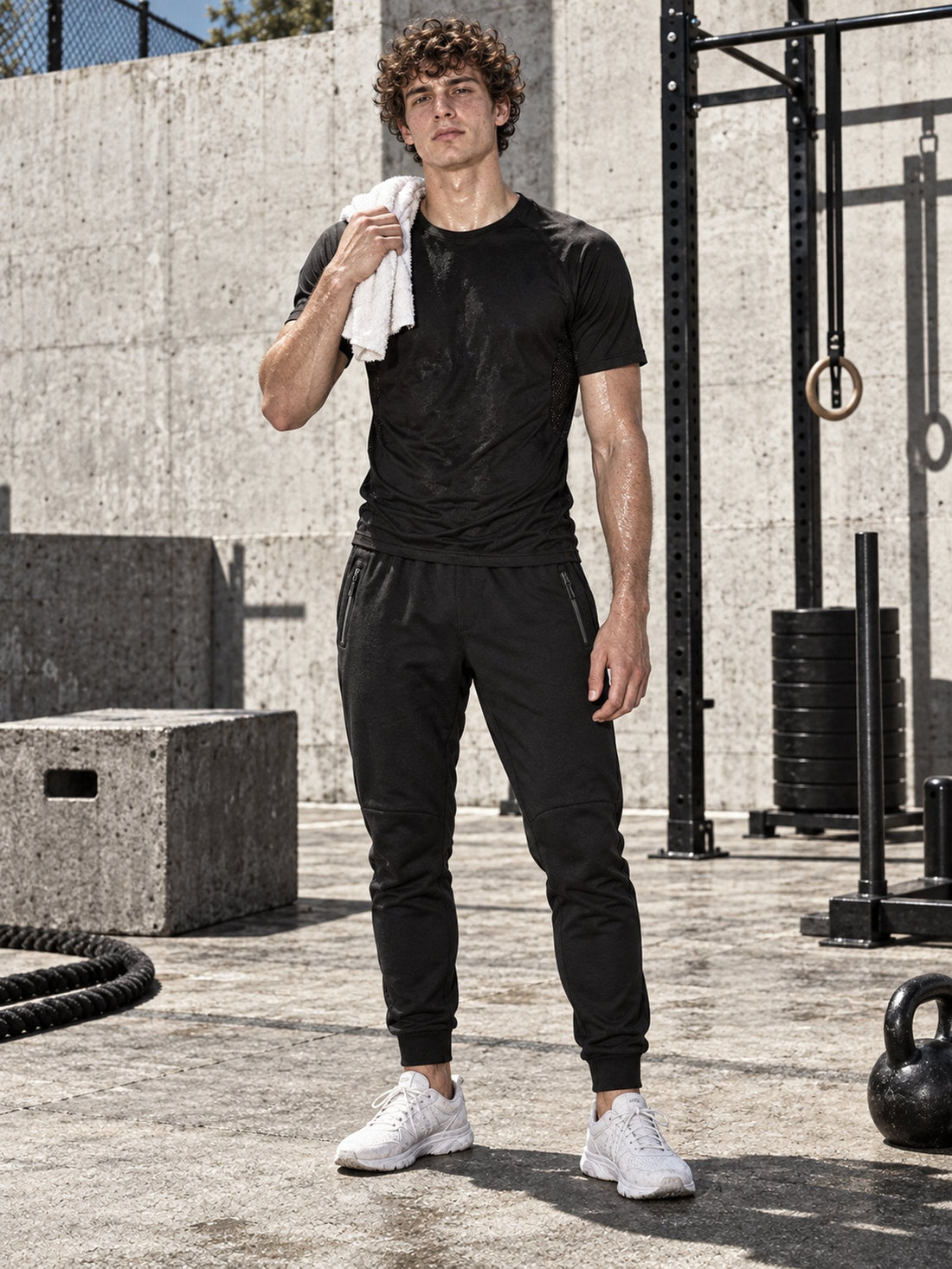 Jogger Tech Fleece noir porté de face