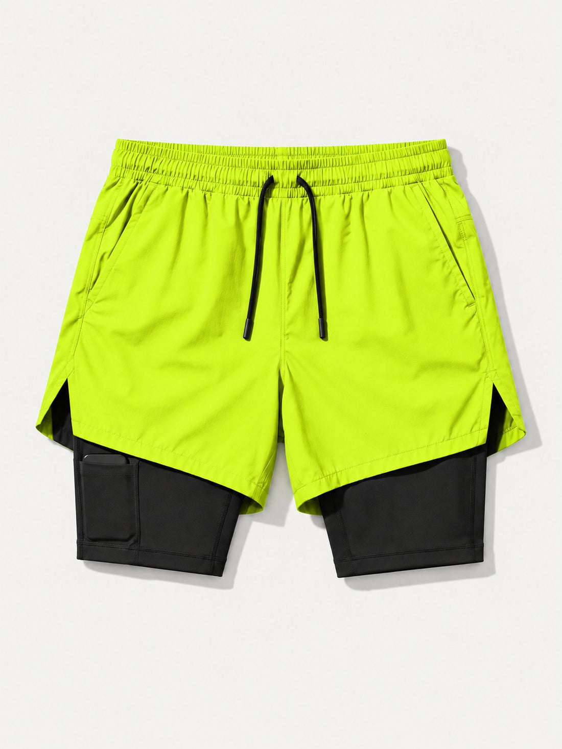 Short Pro 2-en-1 citron à plat, cuissard noir