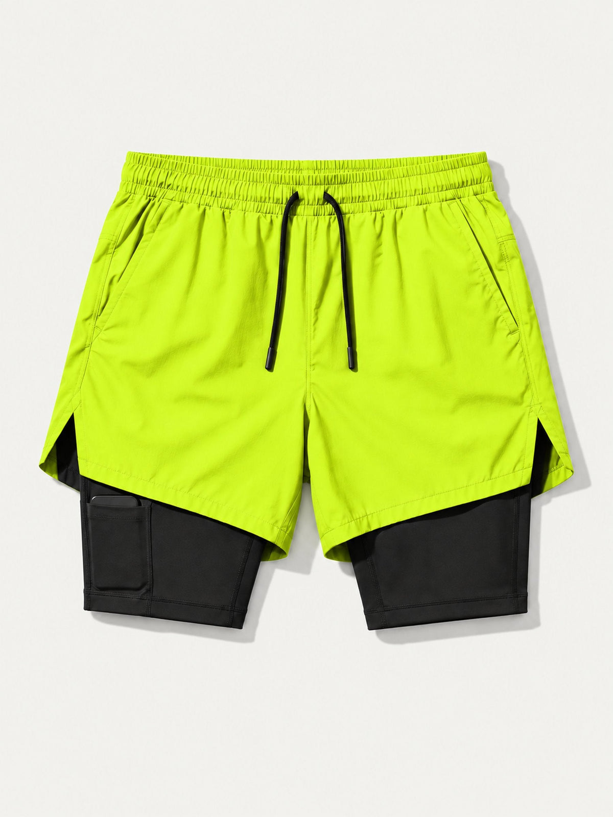 Short Pro 2-en-1 citron à plat, cuissard noir
