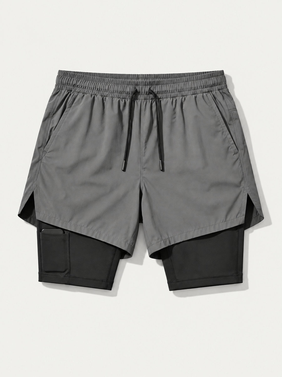 Short Pro 2-en-1 gris à plat, cuissard noir