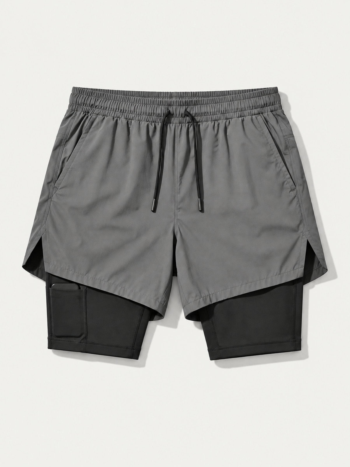 Short Pro 2-en-1 gris à plat, cuissard noir